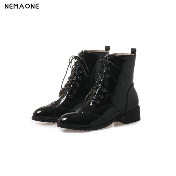 

nemaone new women ankle boots lace up girls shoes low heels western boots woman ladies casual shoes large size 43, Black