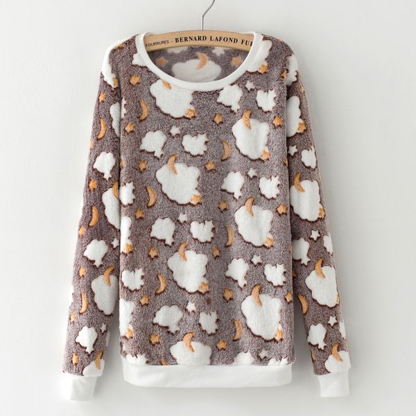 

novelty gray star moon cloud print harajuku christmas sweater women 2017 winter warm flannel sweater cashmere knitted, White;black
