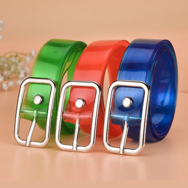 

men women fashion fluorescent waistbands transparent belt pvc chic apparel accessories decorative metal buckle straps, Black;brown