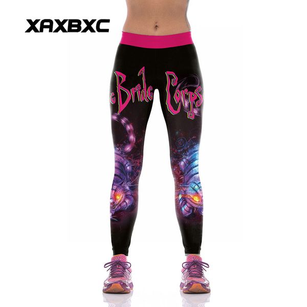 

xaxbxc new 1009 girl slim pencil pants totoro bus corpse bride cheshire cat prints workout fitness elastic women leggings, Black