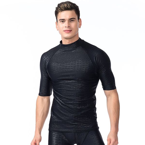 

2018 men short sleeve rash guard swimwear shirts black solid sun protective lycra surf wetsuit snorkel swimming windsurfing rashguard h