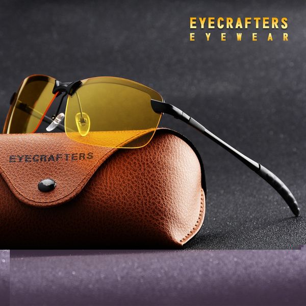 

eyecrafters mens rimless polarized sunglasses yellow lens night vision anti-glare goggles glare block driver sunglasses eyewear, White;black