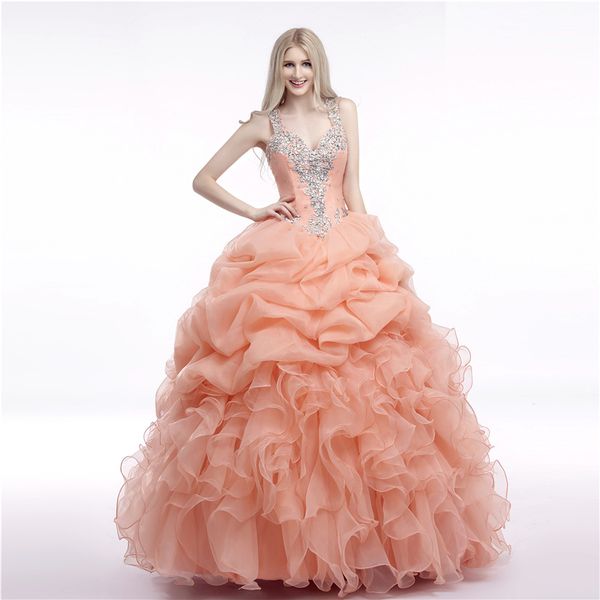 

fancy ball gown prom dresses pleats organza floor length prom dresses applique with crystal beads sequins quinceanera dresses 2018, Black