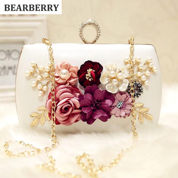 

wholesale- bearberry 2017 luxury handmade flowers evening bags brand dinner clutch purse with chain flower banquet bags mn258