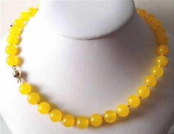 

handmade beautiful 10mm yellow jade gemstone round beads necklace 18'', Silver