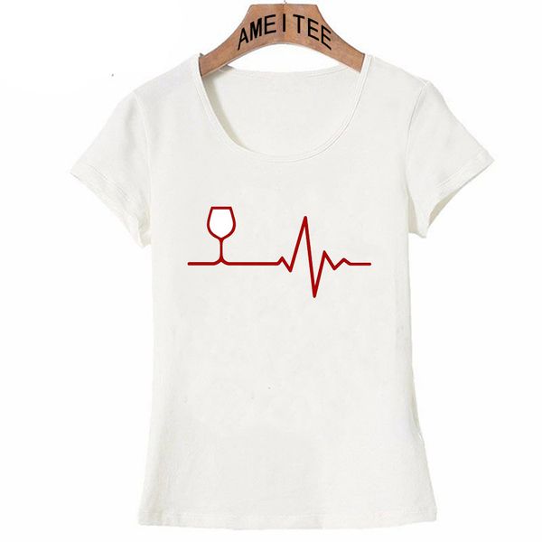 

red wine life ecg print t-shirt summer fashion women t-shirt funny ecg design girl tops cute woman tee hip hop short sleeve, White