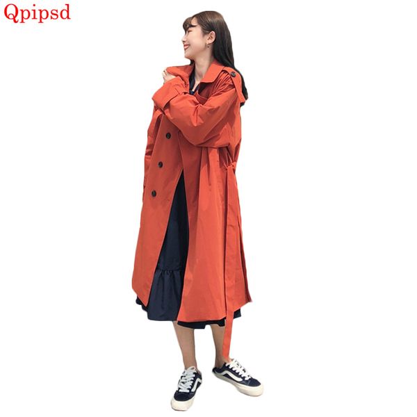 

casual trench coats female long korean loose wild windbreakers 2018 spring autumn fashion double-breasted overcoat women's coats, Tan;black