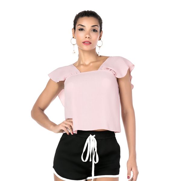 

2018 ladies new sweet blouse casual irregular short sleeve polyester shirts summer women fashion, White