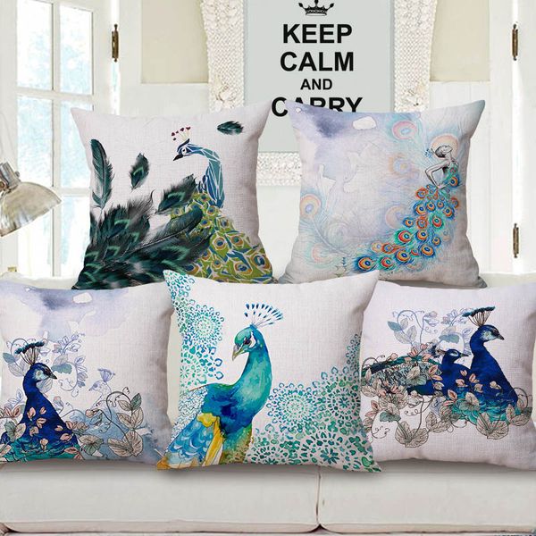 Watercolor Painting Bird Peacock Cushion Covers Peacock Feather