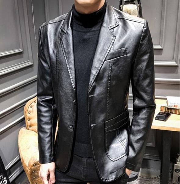 

autumn and winter fashion european and american new trend retro korean version of young men's motorcycle leather suit coat m-3xl, Black