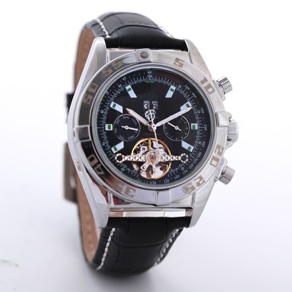 

Luxury men stainless steel big dial geneva Watch chronograph Automatic mechanical watches wristwatch Free Shipping