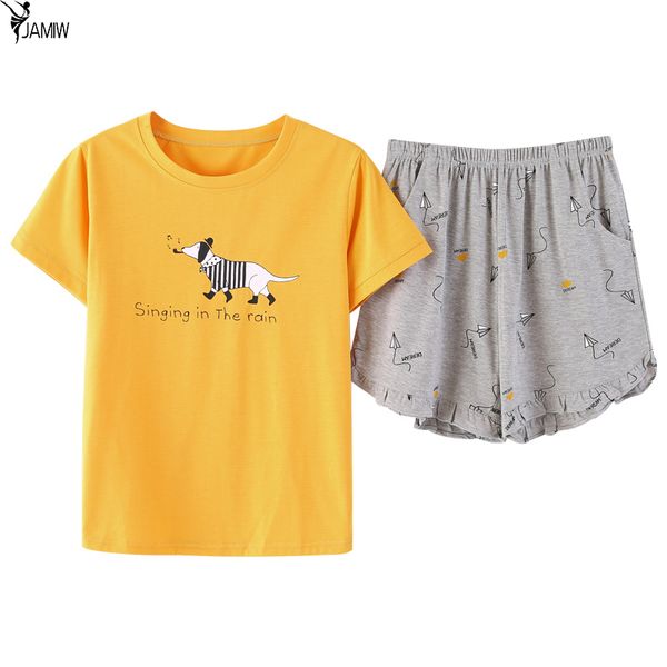 

summer pajamas women's cotton cartoon short-sleeved korean home clothes thin pajamas set, Blue;gray