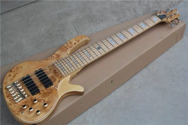 

arvinmusic 6-string electric bass guitar with maple fretboard and burl lines veneer,can be changed