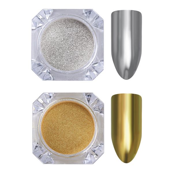 

1 box mirror powder gold blue purple matte effect manicure nail art glitter chrome pigment on uv gel polish, Silver;gold