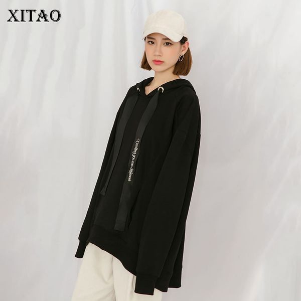 

xitao] 2018 new spring loose full sleeve women irregular sweatshirts solid color hooded collar korea casual xww3387, Black