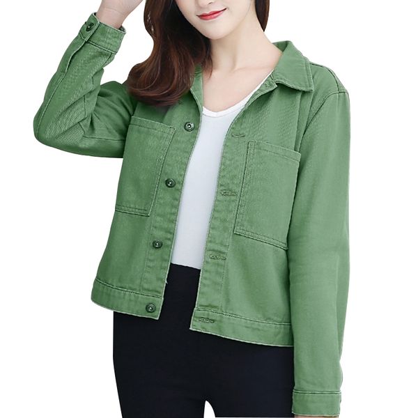 

new 2018 autumn winter women's denim jackets vintage casual red green black coat female short slim jean jacket women basic coat, Black;brown