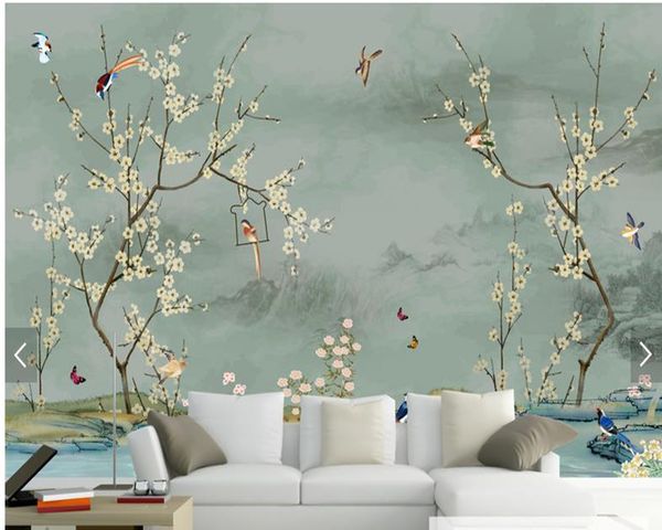 

custom bird wallpaper, hand drawn sketch bird and flower murals for living room bedroom sofa backdrop wall decor wallpaper