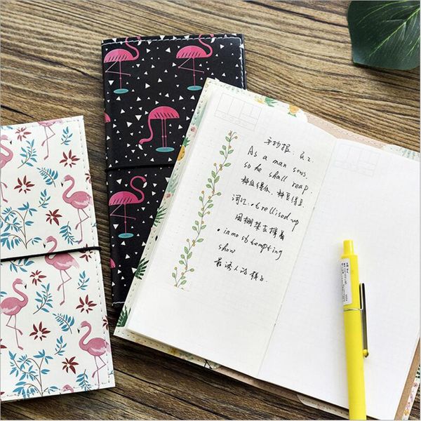 

cute flamingos handbook pu portable noravel journal diary memos planner agenda organizer gifts school supplies escolar, Purple;pink