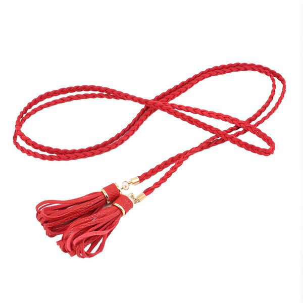 

luxury designer women or ladies braided belt pu leather tassel thin waist tassles rope belts waistband, Black;brown