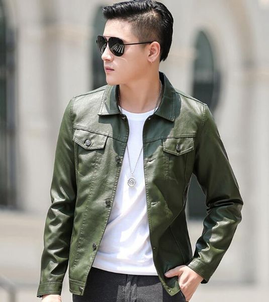 

men's fall european american and korean version of british luxury fashion leisure single breasted handsome pu leather coat 558 m-4xl, Black