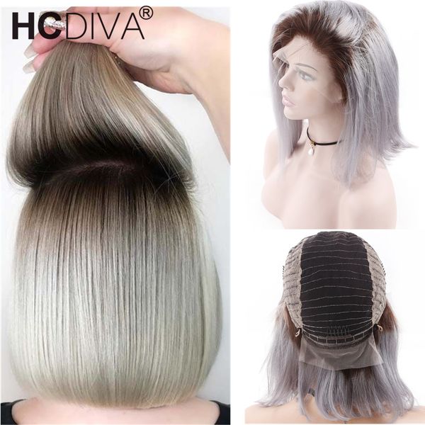 1b Grey Dark Root Blonde 13 4 Lace Front Human Hair Wig With Baby Hair Ombre Brazilian Remy Human Wig 130 Short Bob Wig For Black Women Half Hair Wigs