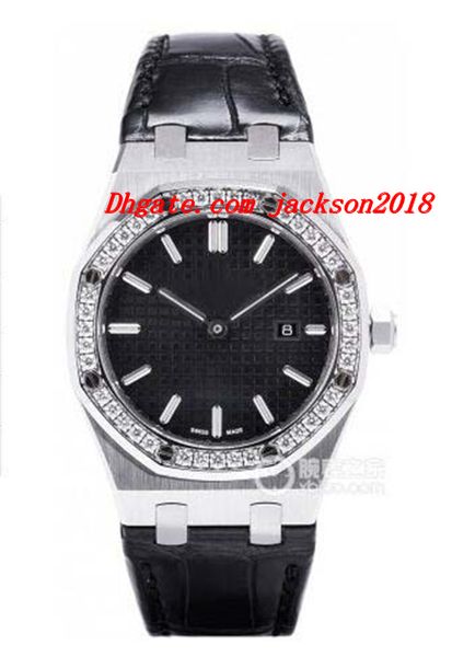 

luxury wristwatches black leather bracelet ladies diamond black dial quartz battery 33mm women's watches quality, Slivery;brown