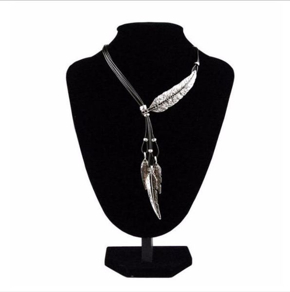 

leaf necklace, feather necklace, pendant jewelry, leather rope leaf pendant, Silver