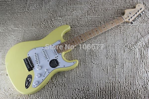 

right handed body left handed headstock f st cream yellow electric guitar