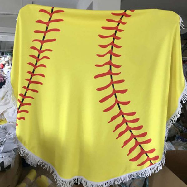 

150cm baseball softball tapestry beach towel round blanket with tassel fringing throw sports yoga mat table cloth