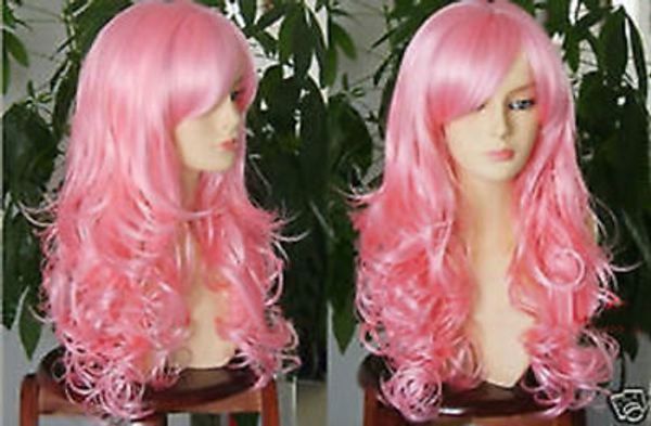 

neu lang rose cosplay party disco mode gelockt wig perÃ¼cke, Black;brown