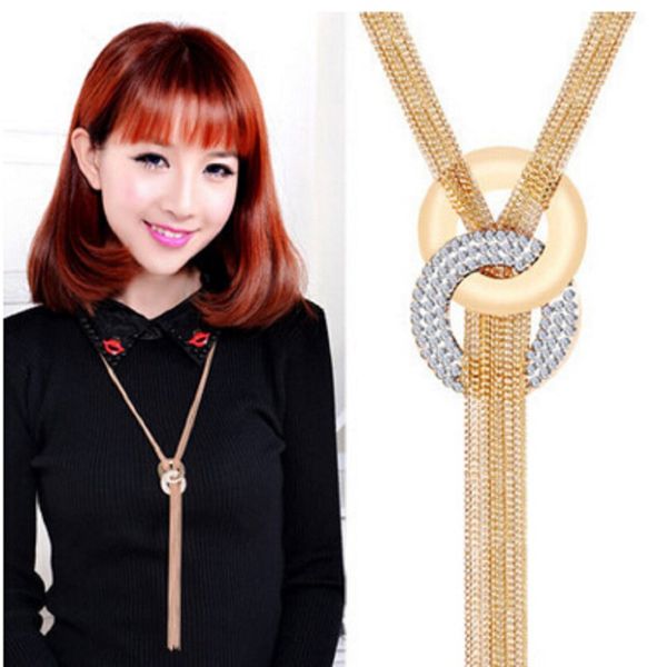 

new arrival long necklaces gold tassel necklace trendy zinc alloy statement necklace rhinestone necklaces for women jewelry, Silver