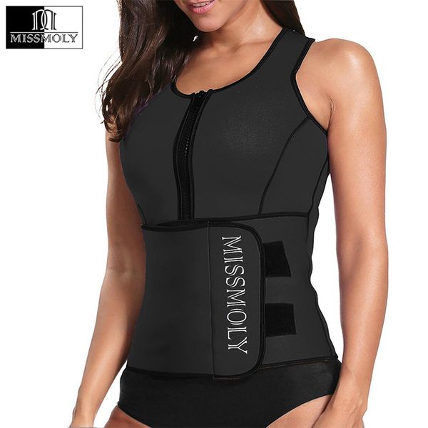 

neoprene sauna suit tank vest with adjustable waist trimmer trainer slimming women weight loss adjustable waist shaper belt, Black;white