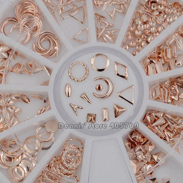 

rose gold metallic mix multi-shaped studs frame alloy nail art gems decoration rhinestones wheel diy tips, Silver;gold