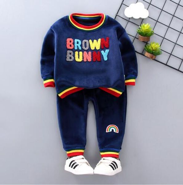 

осень-зима baby girl boy одежда наборы плюшевые бархатные одежда для детей вышивка костюмы радужный цвет дети малыш повседневная coatume, White