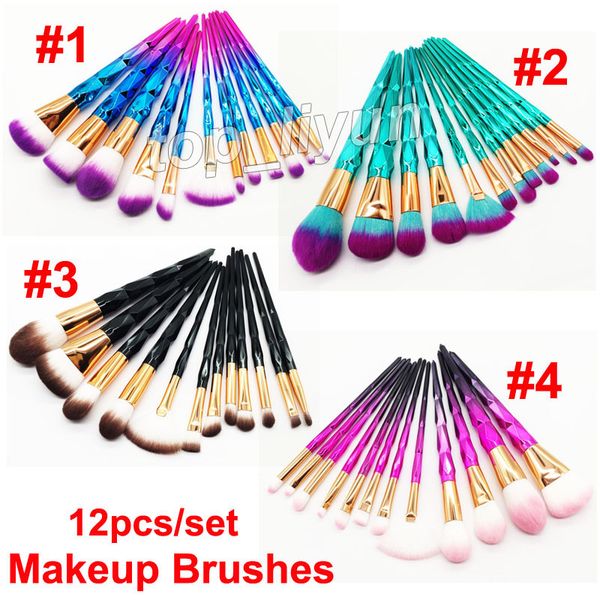 

Rainbow diamond makeup bru he et 12pc colorful bru h powder cream foundation eye hadow co metic bru h kit profe ional beauty tool dhl