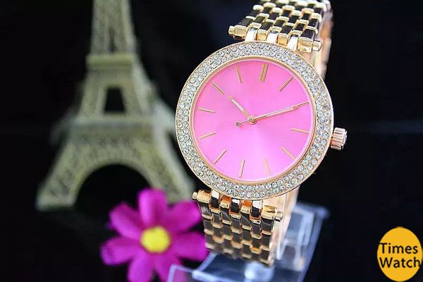 2018 Design de luxo Relógios femininos de ouro rosa com diamantes elegantes vestidos femininos pulseira de aço fivela dobrável relógio de pulso de cristal presentes para meninas