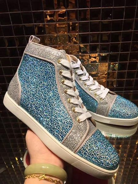 

2017 Новая марка Marque De Luxe Rouge Bas Кроссовки Herren Femme De Mode Designer Высокое качество Haut Cristal Noir Одер Блю Парти Шоссюр