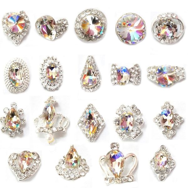 

39pcs mixed set kit crystal ab colorful nail art rhinestones alloy nail diamonds manicure 3d decoration diy tool jewelry #276329, Silver;gold