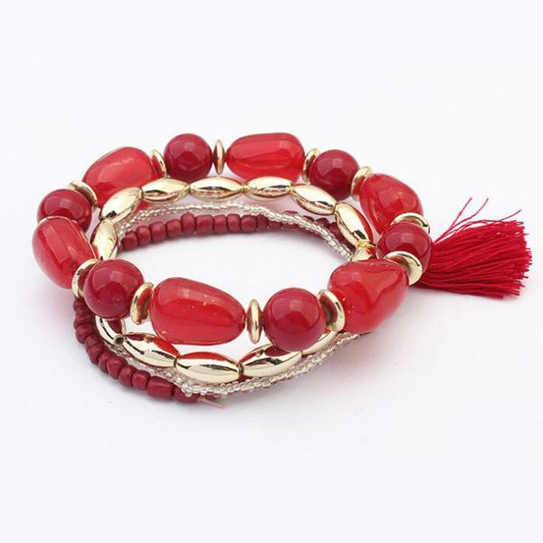 

women's jewelry fashion multi-layer large beaded tassel bracelet, Golden;silver