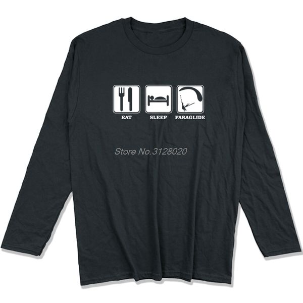 

eat sleep paragliding t shirt men spring autumn fashion casual long sleeve cotton t-shirt funny print tees streetwear, White;black
