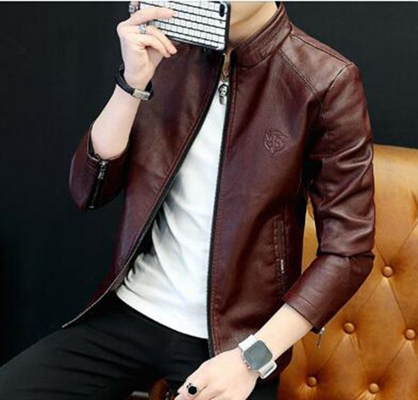 

man's autumn winter korea edition new high-quality goods slender personality fashion handsome locomotive leather coat / m-4xl, Black