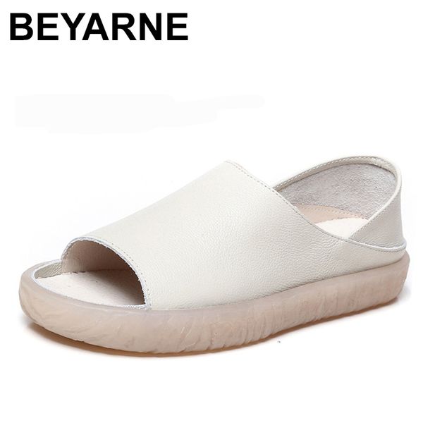 

beyarne vintage genuine leather women flat sandals slip on shoes for woman summer sandals female cow leather summer shoes, Black