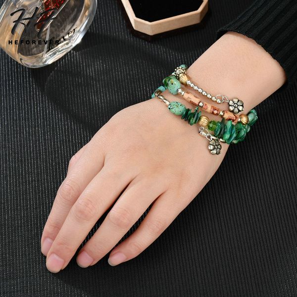 

new multilayer charm bracelets for women beads & resin stone flowers fashion jewelry 2018 bohemia style kb246 kb247 kb248, Golden;silver