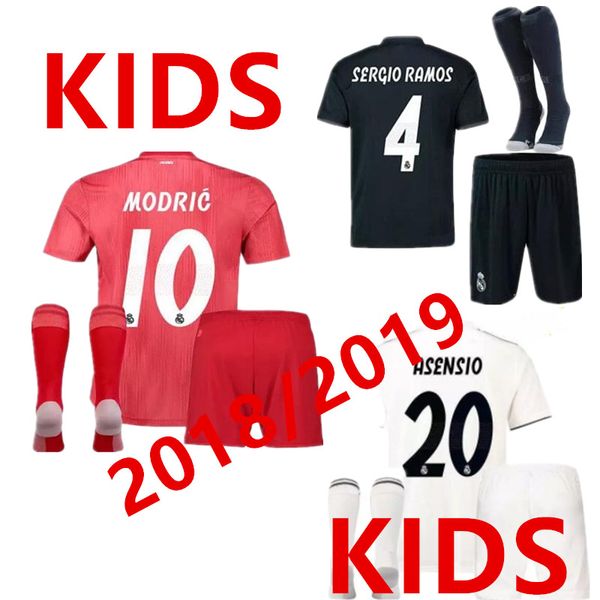 

2018 2019 Real Madrid RONALDO kids soccer jerseys sets with socks boys child kits 18 19 Home White Third JAMES BALE football shirts