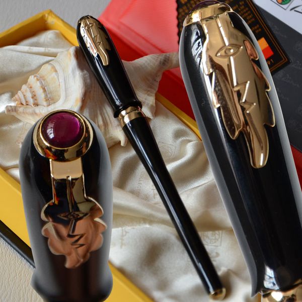 

picasso 986 black and golden fine hooded nib fountain pen leaf ing