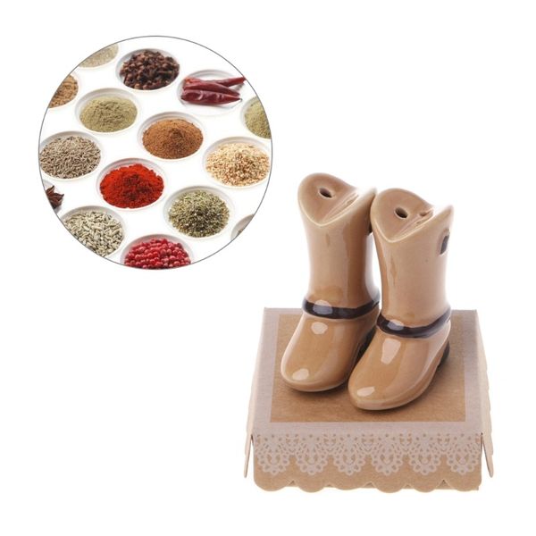 Servidores sal Spice Pepper Shaker cominho cerâmico de Brown Shoes Forma tempero Pot Cooking Louça Cominho em Pó Tool Box Kitchen