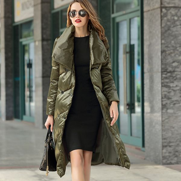 

2017 thick women's down jacket women winter long coat plus 2xl size filler white duck down woman duck jacket, Black