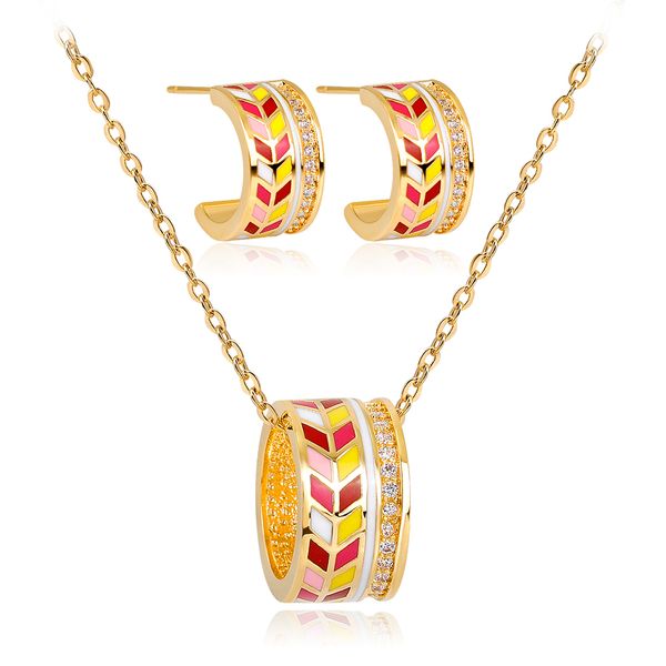 

a set of franc zircon gold earrings and pendant necklaces for women's parties, Silver