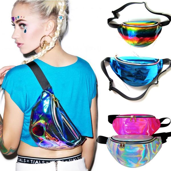 

fanny pack waist bag pu laser purse one shoulder hip bag punk sport 21 color