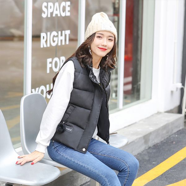 

la maxza 2018 new autumn winter fashion short loose thickened down cotton dress pure color zipper vest women's clothes 301011, Black